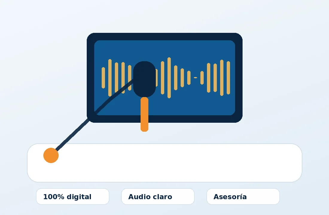 Producción de audio comercial con micrófono y ondas de sonido